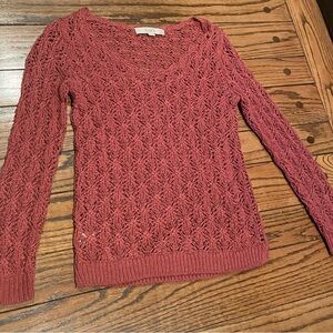 LOFT Women's V-Neck Lace Knit Sweater - Rust